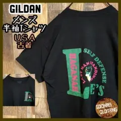 ギルダン バックプリント ガイコツ スカル Tシャツ USA古着 半袖 黒 L