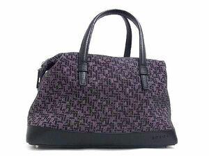 1円 ■極美品■ LOEWE ロエベ 総柄 キャンバス×レザー ハンドバッグ トートバッグ レディース ブラック系 AZ5542