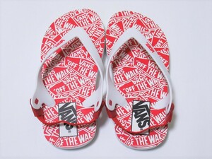 VANS ビーチサンダル キッズ レッド ロゴ 18cm バンズ ビーサン サンダル かかとゴム 赤 子供 V758K