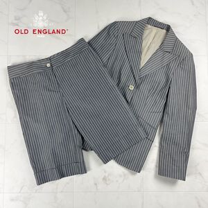 美品 OLD ENGLAND オールドイングランド ストライプ ハーフパンツ セットアップ スーツ 背抜き レディース グレー 白 サイズM*PC987