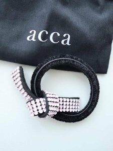 【送料込】acca アッカ ドレスポニー 4列 飾り幅7　縦1　結び目部分縦2.5　ピンク×ブラック　ヘアアクセ　ヘアゴム　小物　 6440598