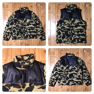 2WAY ダウンジャケット Mサイズ LEATHER DOWN JACKET VEST a bathing ape BAPE camo レザー エイプ ベイプ アベイシングエイプ 迷彩 i48