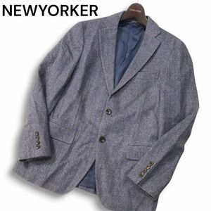 NEWYORKER ニューヨーカー 秋冬 ウール&カシミヤ★ ヘリンボーン ツイード テーラード ジャケット Sz.FS　メンズ ネイビー　I4T02698_8#N