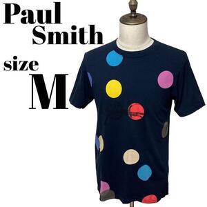 【高級】Paul Smith ポール スミス ドット柄 Tシャツ 半袖 サングラス トップス カットソー カジュアル カラフル メンズ ネイビー Mサイズ