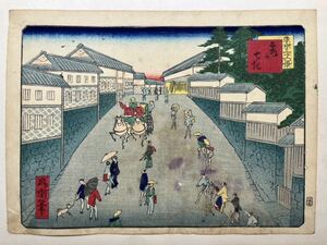 【真作】明治期 本物浮世絵木版画 昇斎一景【東京三十六景 霞かせき】歌川広重の門人 名所絵 中判 錦絵 保存良い