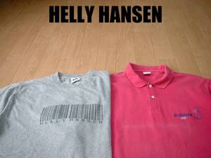 即戦力2着セットHELLY HANSENクルーネックTシャツ&鹿の子ポロシャツXL正規HH64250AヘリーハンセンHCC7533バーコードビッグロゴ刺繍ロゴ