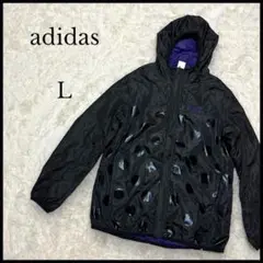 美品【adidas】アディダス ナイロンジャケット 黒 L フルジップ 水玉