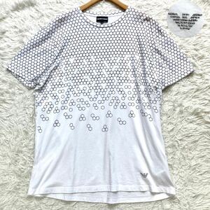 【美品 XXL】EMPORIO ARMANI Tシャツ イーグルロゴ ハニカム 黒タグ 総柄 半袖 ストレッチ エンポリオ アルマーニ メンズ ホワイト 2XL 白