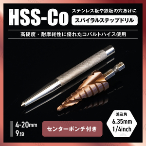 高強度 スパイラル ステップ ドリル タケノコ ビット 4-20mm ステンレス 用 鉄鋼 穴あけ 鉄工 HSS鋼 六角 工具 電動ドリル 螺旋 g190b 1