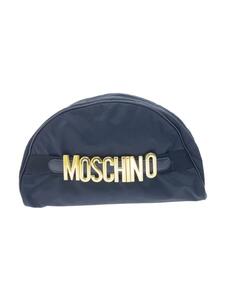 MOSCHINO◆ポーチ/デカロゴ/ナイロン/クラッチバッグ/化粧ポーチ/ブラック/無地