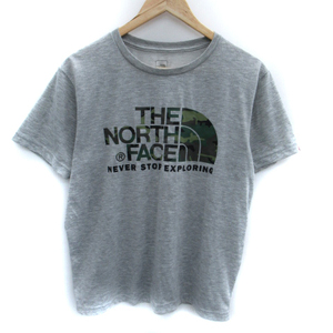 ザノースフェイス THE NORTH FACE Tシャツ カットソー 半袖 ラウンドネック プリント ロゴ M グレー /SM7 ■GY12 メンズ