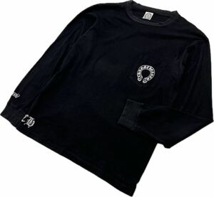 CHROME HEARTS ☆ USA製 ホースシュー クロス ポケット Tシャツ 長袖 ロンT ブラック 黒 L 絶対的 ストリート 正規 クロムハーツ■S3285