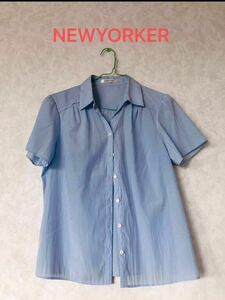 ニューヨーカー NEWYORKER レディース トップス ブラウス シャツ 半袖 光沢 オシャレ　美品　ブルー　size 11