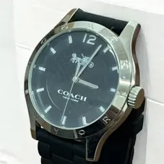 【不動品】COACH /コーチ  クオーツ腕時計  黒×シルバー ラバーベルト