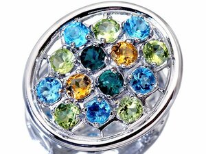 【ジュエリー極】カラフル！良質天然マルチカラー宝石3.70ct 高級K18WG＆K14WGブローチ兼ペンダントヘッド t4116mm【送料無料】