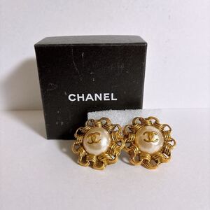 1円〜★本物★CHANEL シャネル ココマーク フェイクパール ゴールドカラー イヤリング アクセサリー ヴィンテージ