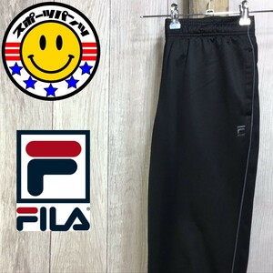 SDN4-458◆USA直輸入◆良品【FILA フィラ】刺繍ロゴ 裏起毛 トラックパンツ【ユース 170/ユニセックス S～M】黒 グレー ジャージパンツ