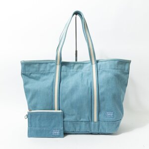 【1円スタート】PORTER GIRL ポーターガール 吉田カバン 日本製 BOYFRIEND TOTE DENIM トートバッグ 肩掛け デニム ブリーチ サックス