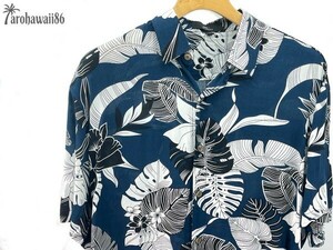 arohawaii86◆AH-1213 L【Botanical Orient/ネイビー系】半袖シャツ/夏/ヴィンテージ/アロハシャツ/柄シャツ☆1スタ☆１円スタート☆