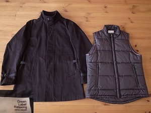 GREEN LABEL RELAXING UNITED ARROWS ユナイテッドアローズ 黒 スタンドカラー コート & グレー サーモライト ベスト ２セット サイズ M 