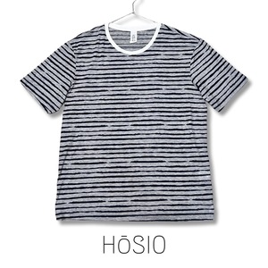 HoSIO オジオ ボーダー柄 コットン 半袖 Tシャツ カットソー メンズ Lサイズ グレー ネイビー イタリア製