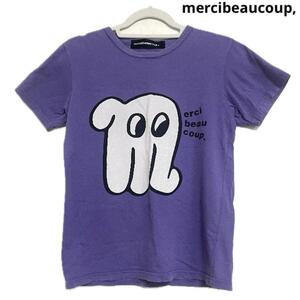 メルシーボークー mercibeaucoup, パープル プリントTシャツ M