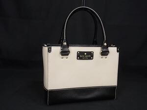 1円 ■美品■ kate spade ケイトスペード WKRU2817 レザー トートバッグ ハンドバッグ レディース ブラック系×アイボリー系 FJ3447