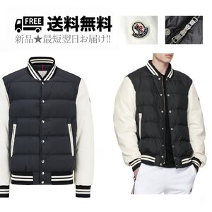 K508-2.. MONCLER モンクレール VENTOUX ジャケット スタジャン ボンバーダウン レザー ロゴ ★ 999 ブラック