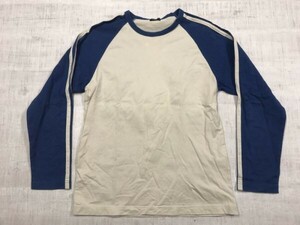 ユニクロ UNIQLO レトロ スポーツ ストリート 袖ライン ラグランスリーブ ロンT 長袖Tシャツ カットソー メンズ M ベージュ/青