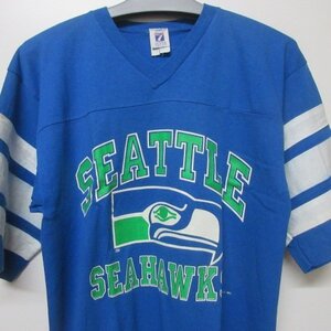 90s USA製　Tシャツ L 青　LOGO7 シアトル　seahawks ヴィンテージ　アメカジ古着　aa501