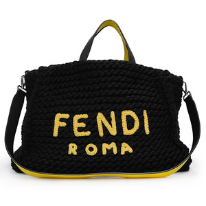 （未使用　展示品）フェンディ FENDI トート 2way ショルダー ハンドバッグ ボストン ウール レザー イエロー 黒 黄 シルバー金具 7VA390