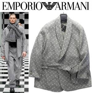 新春SALE！281,000円新品EMPORIO ARMANIアルマーニ★ショールカラーのロング丈ベルテッド・ダブルブレストコート【48＝日本M～L】