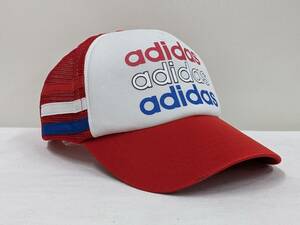 adidas/アディダス/90S/ヴィンテージ/トリコロール三連ロゴ5パネルメッシュキャップ/トリコロール立体３本ライン