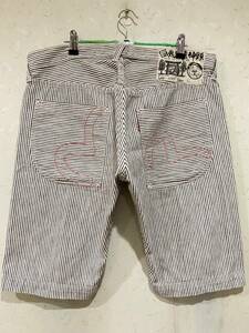 ※新恵美寿神頭 EVISU エヴィス エビス ピンクカモメ LOT 2005 ハーフ ショート デニムパンツ ヒッコリー 日本製 大きいサイズ 36 BJBB.G