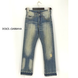 A9866/訳あり 春夏 DOLCE&GABBANA ドルチェ＆ガッバーナ コットン ダメージ スレ加工 ストレート デニムパンツM程 30 青 インディゴ メンズ