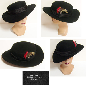 US レトロ レディース ハット / クラシック,HAT,40s,ヘッドピース,帽子,カクテル,ヘッドドレス,50s,ソフト帽,MADE IN U.S.A.ヴィンテージ