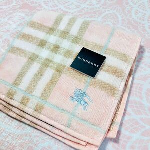 【ベロア】新品/BURBERRY/タオルハンカチ/正規品/綿100%/未使用/即決あり/匿名発送/バーバリー/ノバチェック/人気/定番柄/タグ付き/ピンク