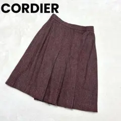 CORDIER コルディア ワールド ひざ丈 プリーツスカート 毛混 赤