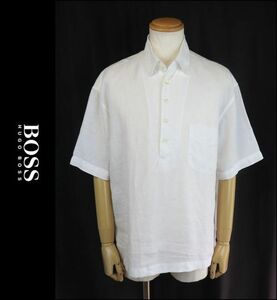 ■■＜美品：イタリア製＞ヒュ－ゴボス＜HUGO BOSS：quality linen＞pullover summer white リネン シャツ ＜M＞■■