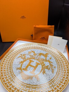 1円～！未使用【HERMES Mosaique au 24 Tart Platter プレート ゴールド 026022P】エルメス モザイク ヴァンキャトル タルト プラッター