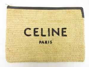 【セリーヌ CELINE】 ロゴ スパンコール装飾 ラフィア素材 クラッチバッグ ポーチ S-DO-0240 (レディース) ナチュラル ■5LG2851■