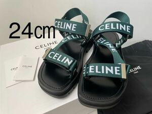 未使用　CELINE レオ ストラッピーサンダル CELINE ジャカード　セリーヌ　スポーツサンダル　厚底　ラバーソウル　グリーン　緑　カーキ