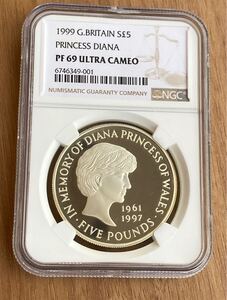 NGC鑑定PF69UC ダイアナ妃追悼祈念 5ポンド銀貨 シルバー プルーフコイン 1999年 英国 イギリス ロイヤルミント Princess Diana