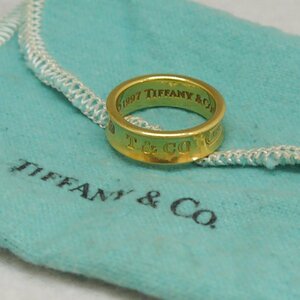 USED品・保管品 TIFFANY&Co. ティファニー 750刻印 1837 ナローリング 指輪 K18 ゴールド 約6.7g 約10号 保存袋付き 現状品