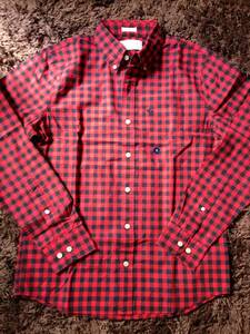 【新品】Abercrombie&Fitch アバクロ 長袖シャツ Plaid Shirt チェックシャツ ムース刺繍 S レッド Muscle Fit