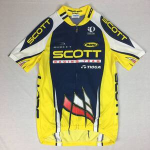 【美品】PEARL IZUMI パールイズミ SCOTT RACING TEAM 日本製 サイクルジャージ 紺/黄/白/赤 XLサイズ 半袖