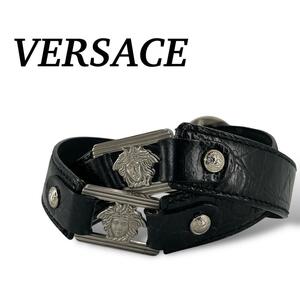 VERSACE ヴェルサーチ　ベルト　メデューサ　クロコ型押し　ブラック　ジャンニヴェルサーチ　黒　レザー　レディース