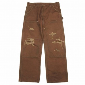 24AW カミヤ KAMIYA Boro Painter Pants ボロ ペインター パンツ ダブルニー ダック生地 ダメージ加工 ペイント加工 L BROWN G11PT026