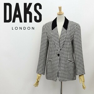 ◆DAKS ダックス 千鳥柄 シルク混 襟ベロア 切替 ウール ショールカラー1釦 ジャケット オフホワイト×ブラック 9AR