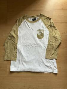 中古　Mサイズ　STUSSY ロンT 長袖Tシャツ ホワイト ゴールド　ラグラン